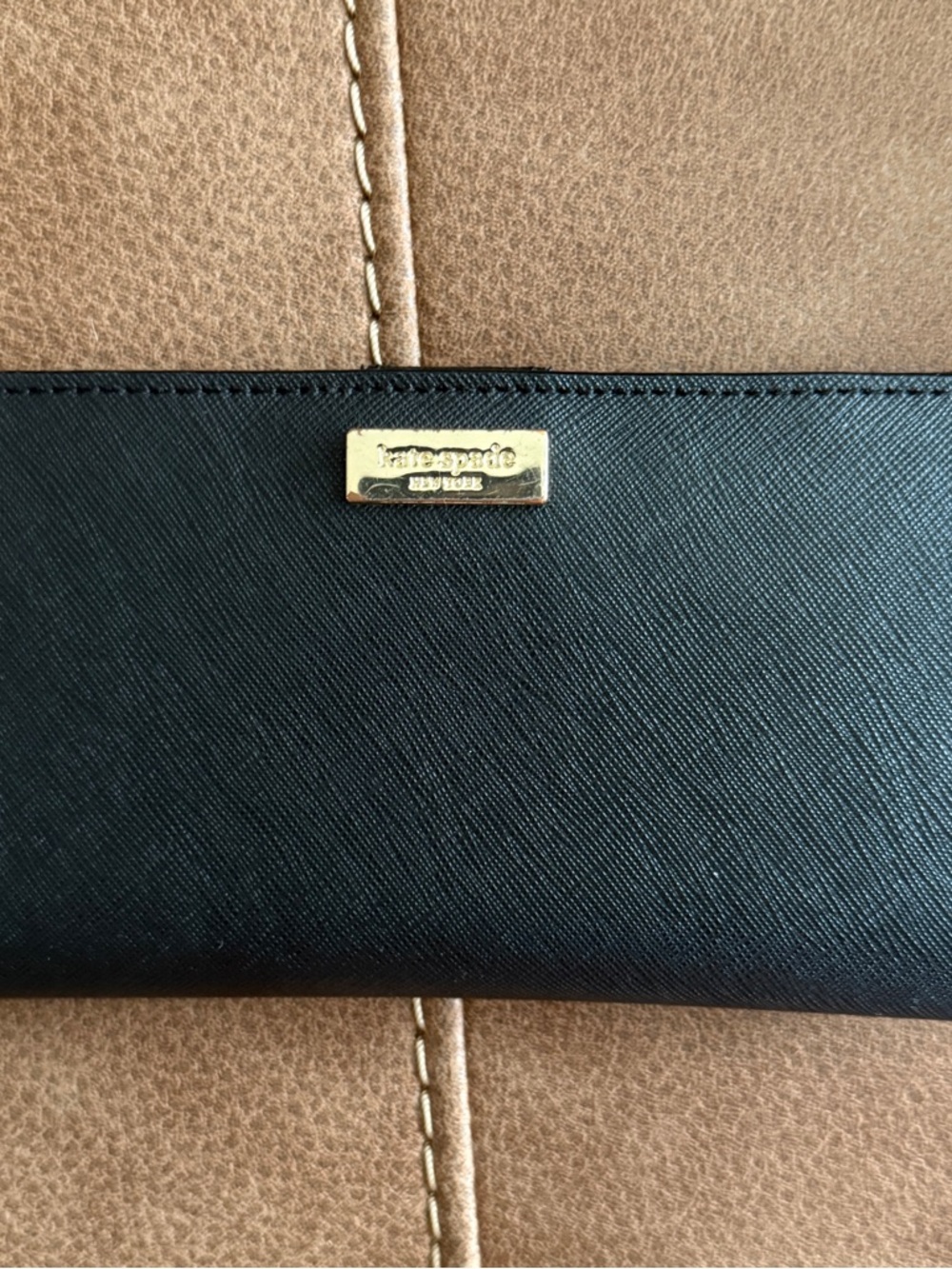 kate spade Black Leather Wallet with Gold Plaque
